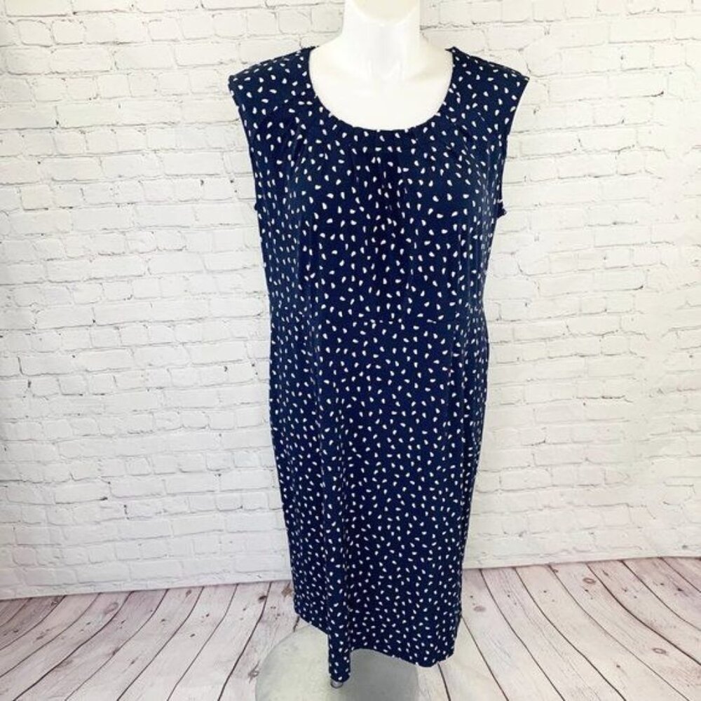 CHARTER CLUB WOMAN TUCK FRONT NAVY BLUE WHITE SLEEVELESS DRESS - 18W